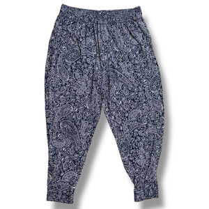 H&M Basics Women’s Medium Navy White Paisley Bohemian Harem Pants Travel Joggers